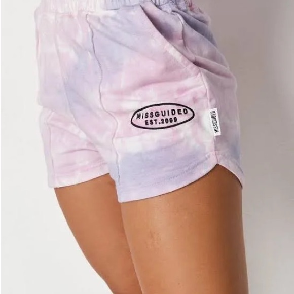 Brand New Misguided waistband runner shorts tie dye in LILAC Size US 0 UK 4 - Picture 2 of 8